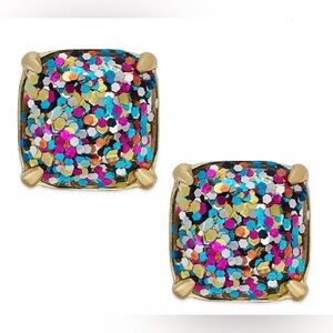 New KATE SPADE NEW YORK multicolor glitter gold square stud sparkle earrings